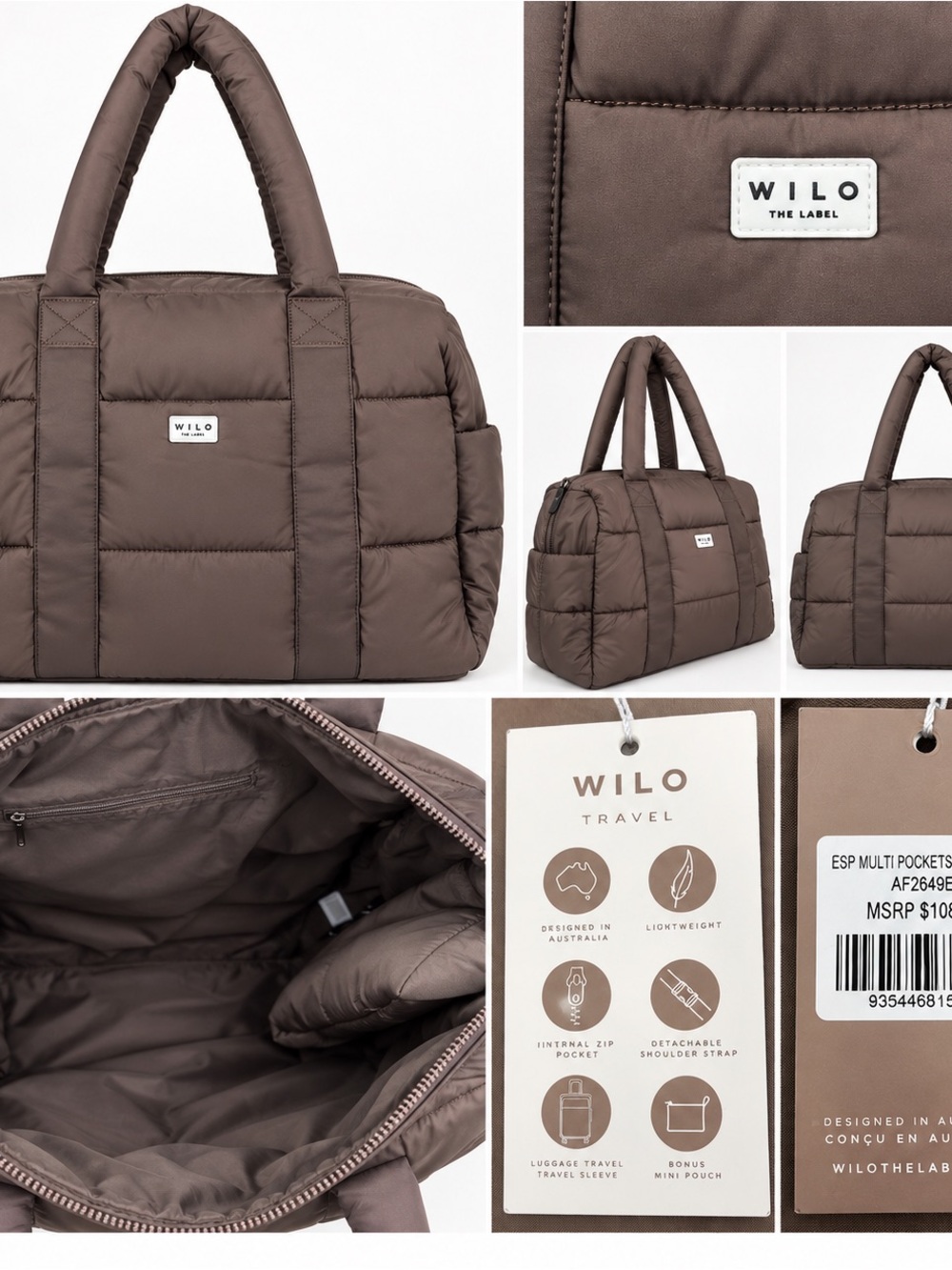 WILO Quilted Travel Tote in Dark Brown - Picture 3 of 3